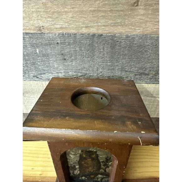 Vintage Owl Candle Holder Lantern Box Wooden Glass Window -scratches - Picture 2 of 8